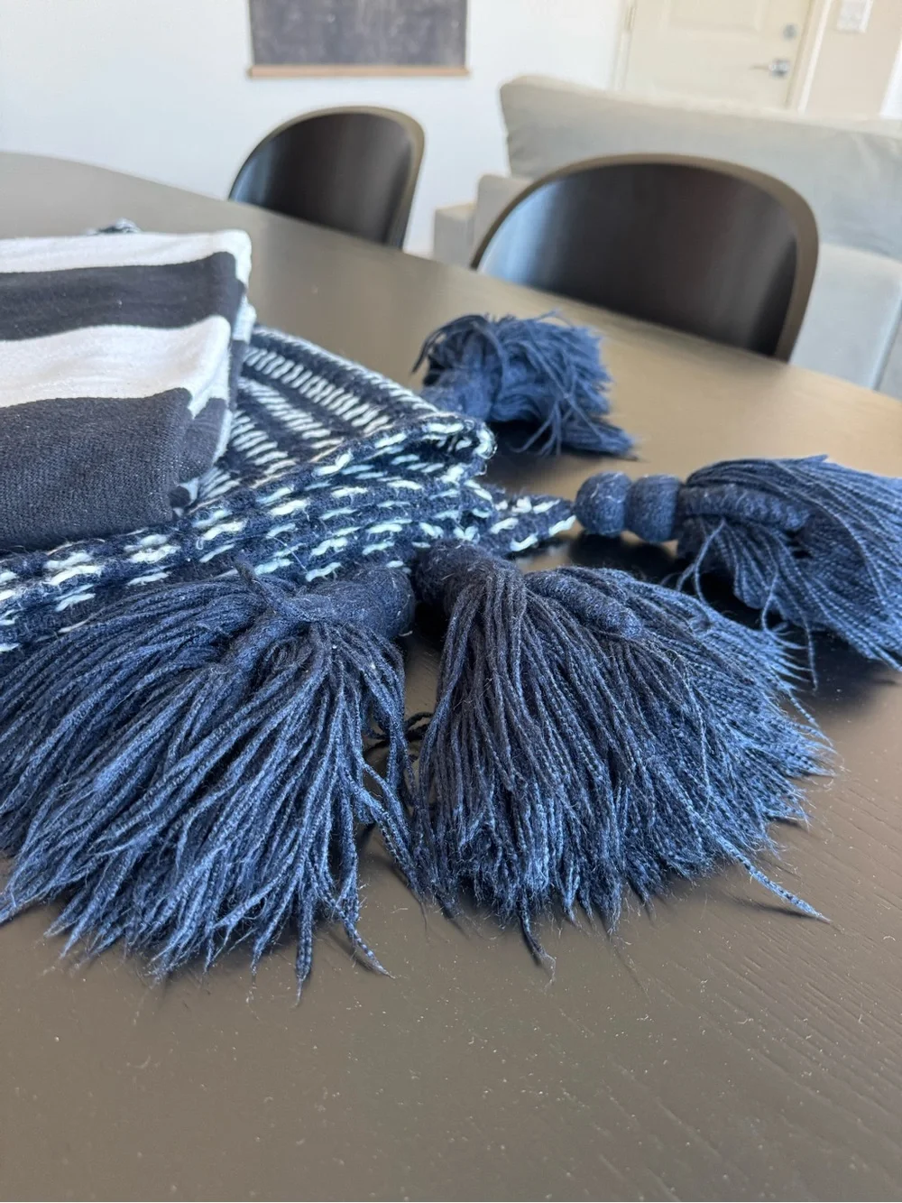 West Elm | Pottery Barn - Navy and White Tassel Throw Blankets - Home Accents